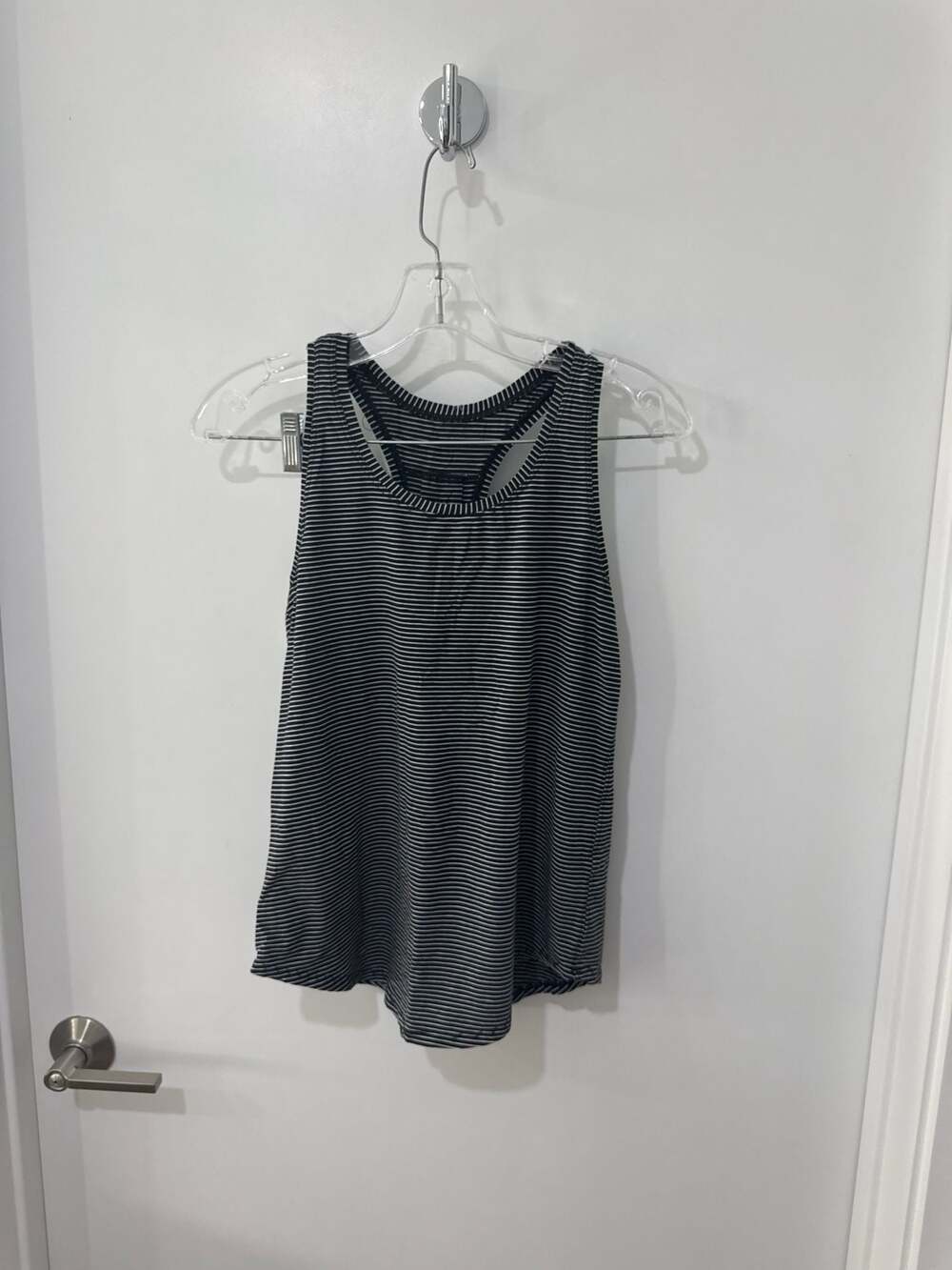 Lululemon Women's Black and White Striped Racerback Athletic Tank Top